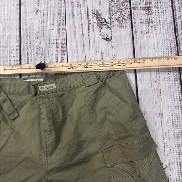 Columbia PFG Cargo Fishing Shorts Men’s 3X Green Cotton Mesh Pockets Belted 5 in - Picture 4 of 8